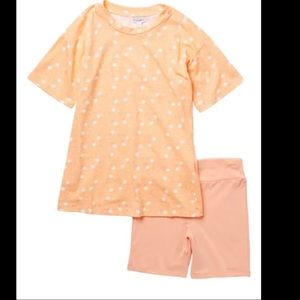 New love fire juniors 2 piece t shirt and bike shorts orange floral set